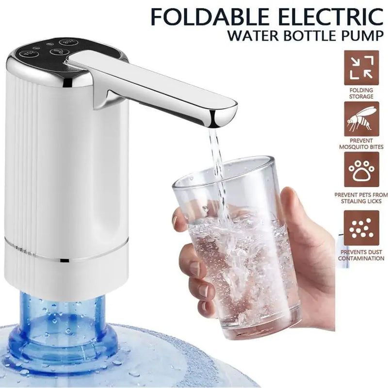 Bomba elétrica para galão de água, automática, inteligente, garrafa de 20 litros, dobrável, recarregável, dispensador de água potável